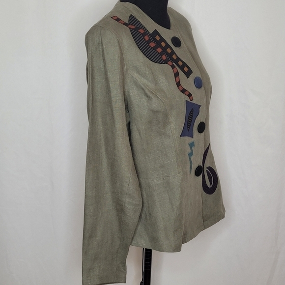 Beppa Linen Art-To-Wear Abstract Collarless Button Front Top  / Blazer - Size M - Picture 3 of 11